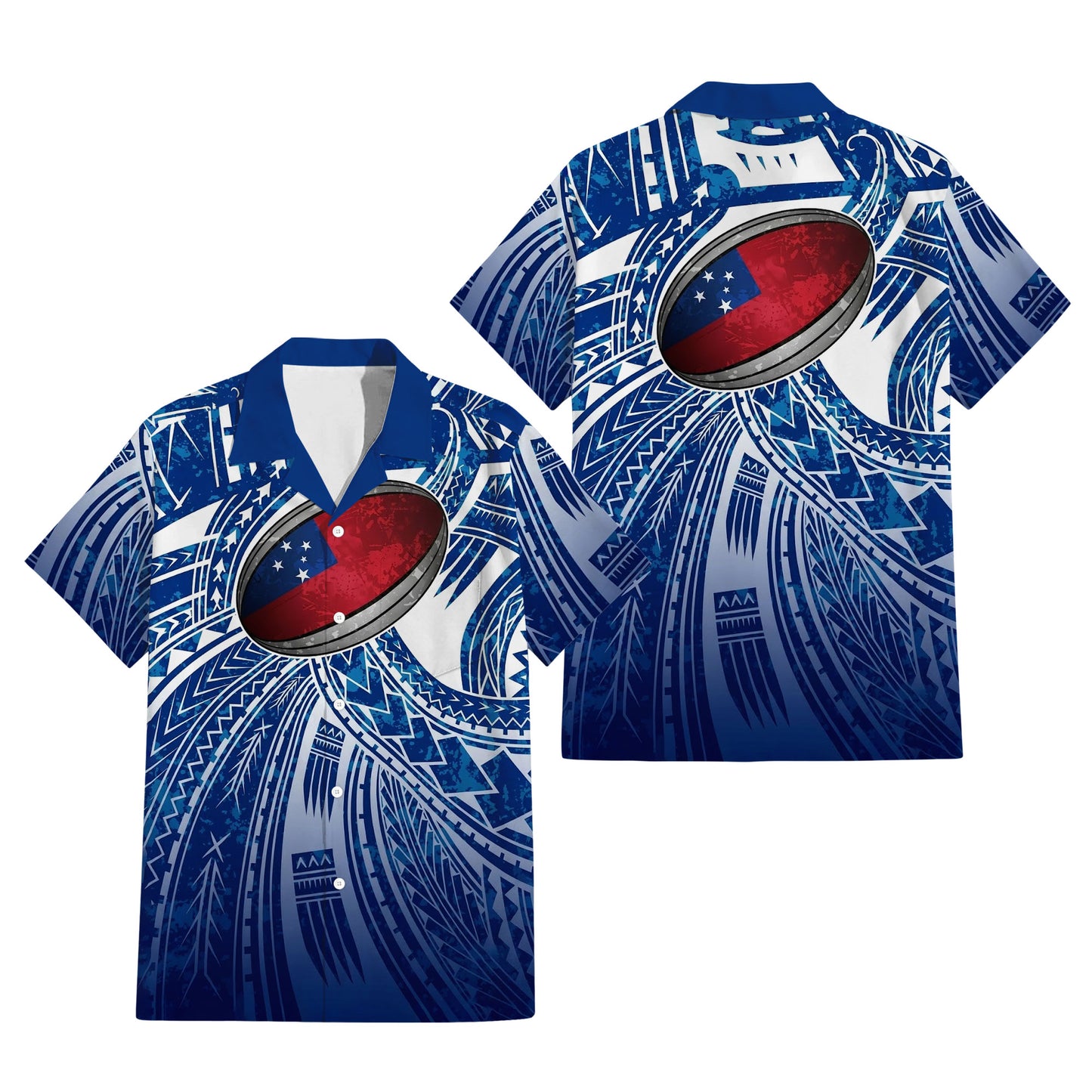 Samoa Rugby Matching Polynesian Tribal Pattern Blue Dress And Hawaiian Shirt For Him Her