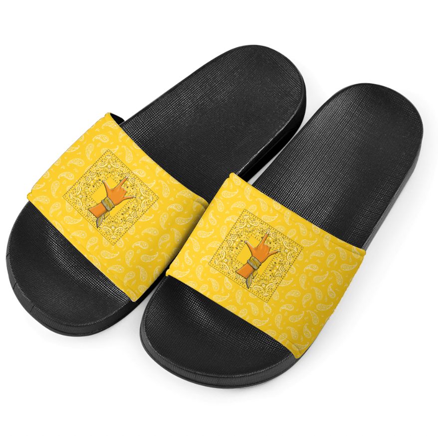 Latin Kings Gang Slide Sandals Yellow Bandana Pattern