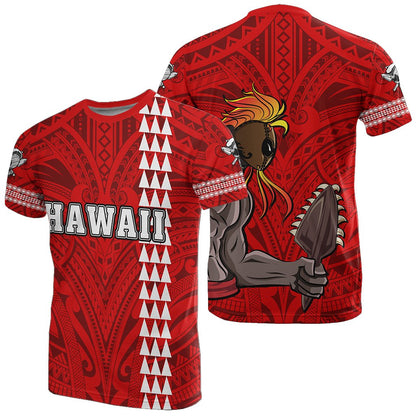 Hawaiian Islands Warrior Kakau Red Polynesian T-Shirt