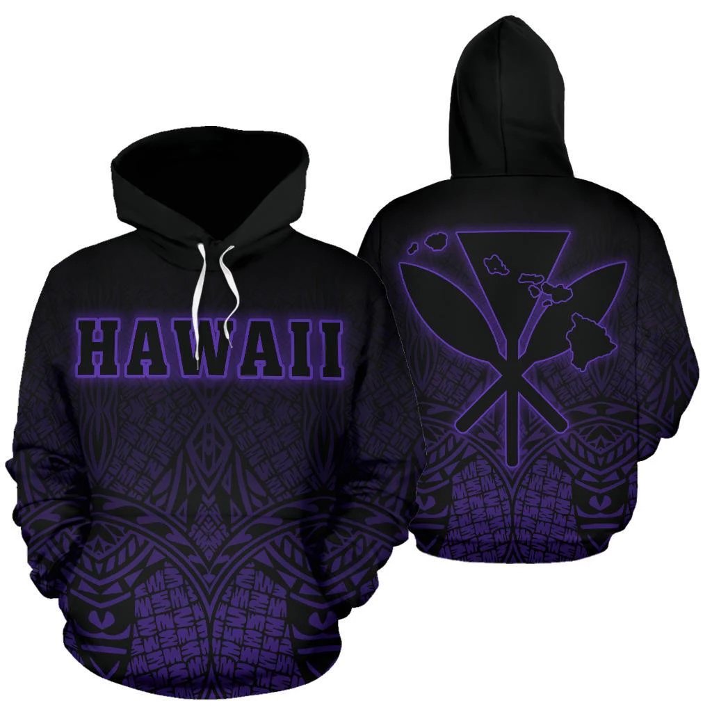 Hawaii Kanaka Polynesian Hoodie Violet Neon Style