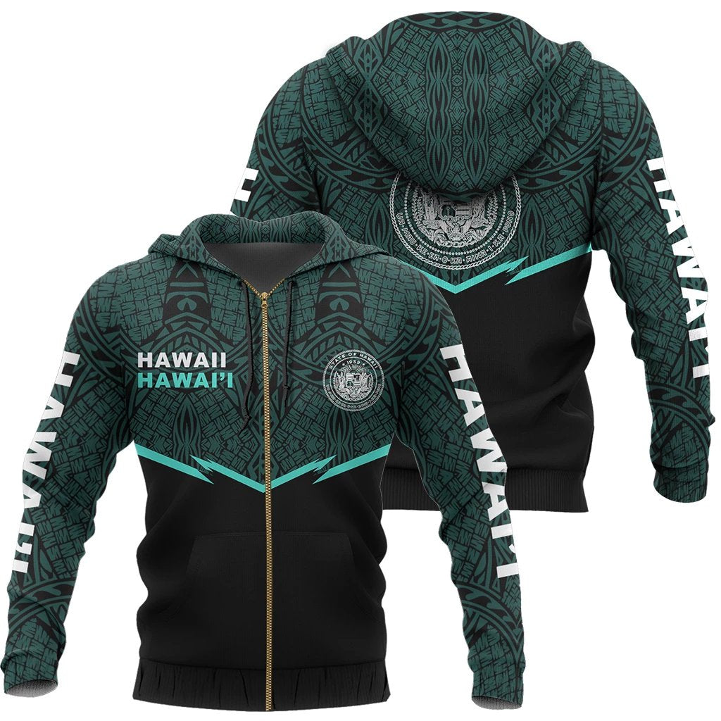 Hawaii Polynesian Zipper Hoodie Turquoise Energy Style