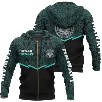 Hawaii Polynesian Zipper Hoodie Turquoise Energy Style