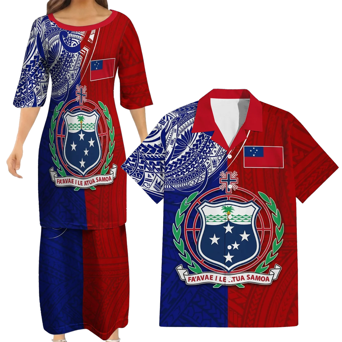 Samoa Coat Of Arms Matching Polynesian Tribal Pattern Half Style Dress And Hawaiian Shirt For Him Her