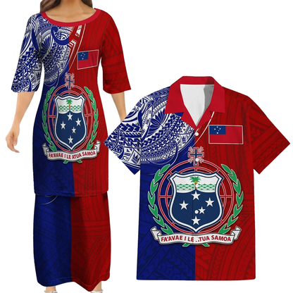 Samoa Coat Of Arms Matching Polynesian Tribal Pattern Half Style Dress And Hawaiian Shirt For Him Her