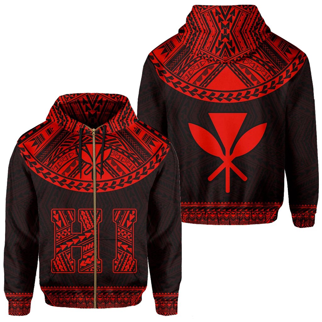 Hawaii Kanaka Polynesian Zipper Hoodie Divinity Red