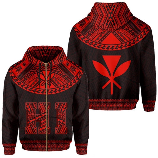 Hawaii Kanaka Polynesian Zipper Hoodie Divinity Red