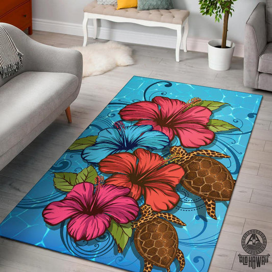 Ocean Turtle Hibiscus Area Rug