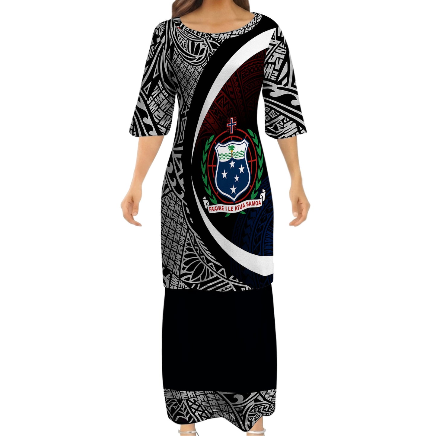 Samoa Coat Of Arms Matching Polynesian Tribal Pattern Curve Style Black Dress And Hawaiian Shirt For Him Her