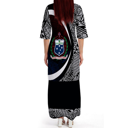 Samoa Coat Of Arms Matching Polynesian Tribal Pattern Curve Style Black Dress And Hawaiian Shirt For Him Her
