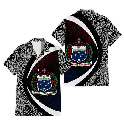 Samoa Coat Of Arms Matching Polynesian Tribal Pattern Curve Style Black Dress And Hawaiian Shirt For Him Her