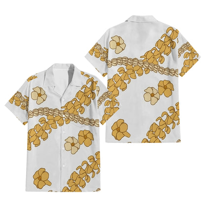 Puakenikeni Pikake Lei Curve Lei Yellow Flower Matching Outfit For Couple Island White Puletasi Dress And Shirt