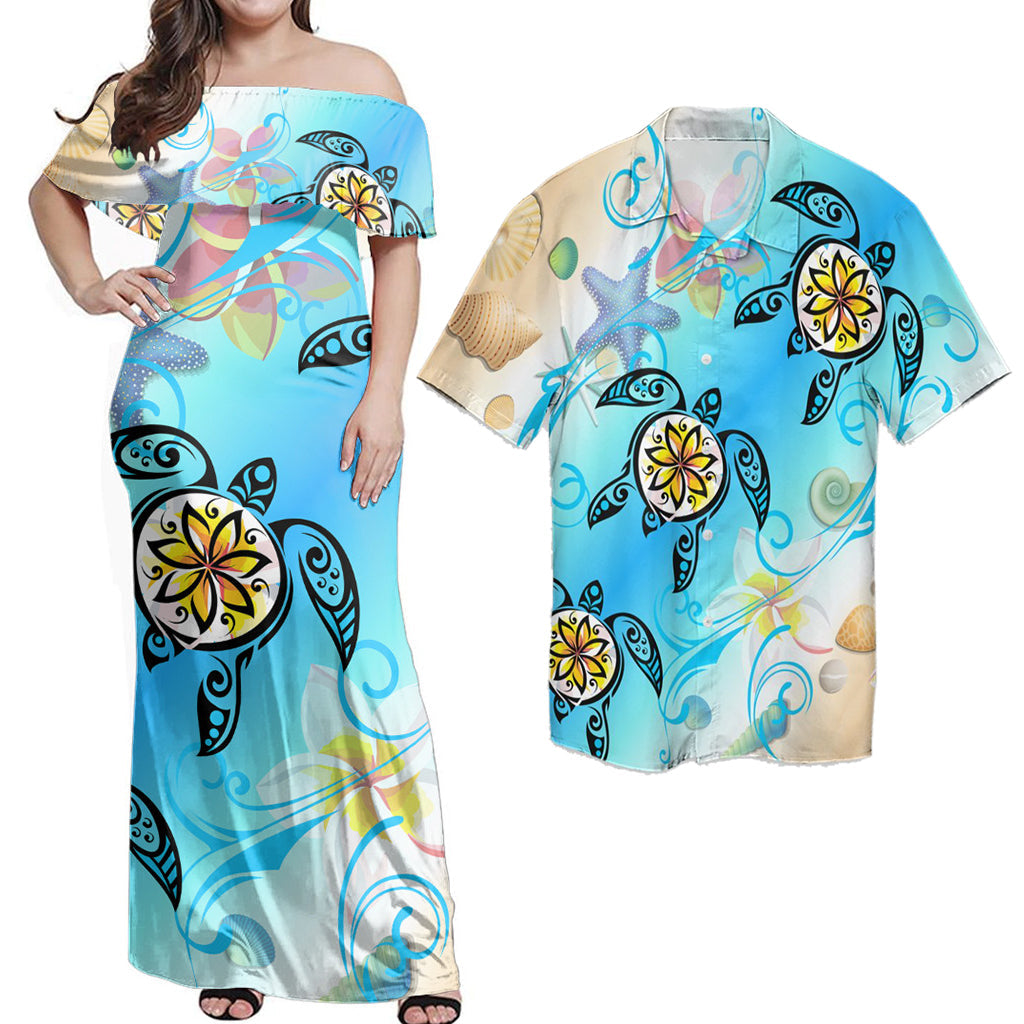 Matching Outfits For Couples Combo Dress And Shirt Hawaii Fresh Beach Turtle Plumeria Brian Style