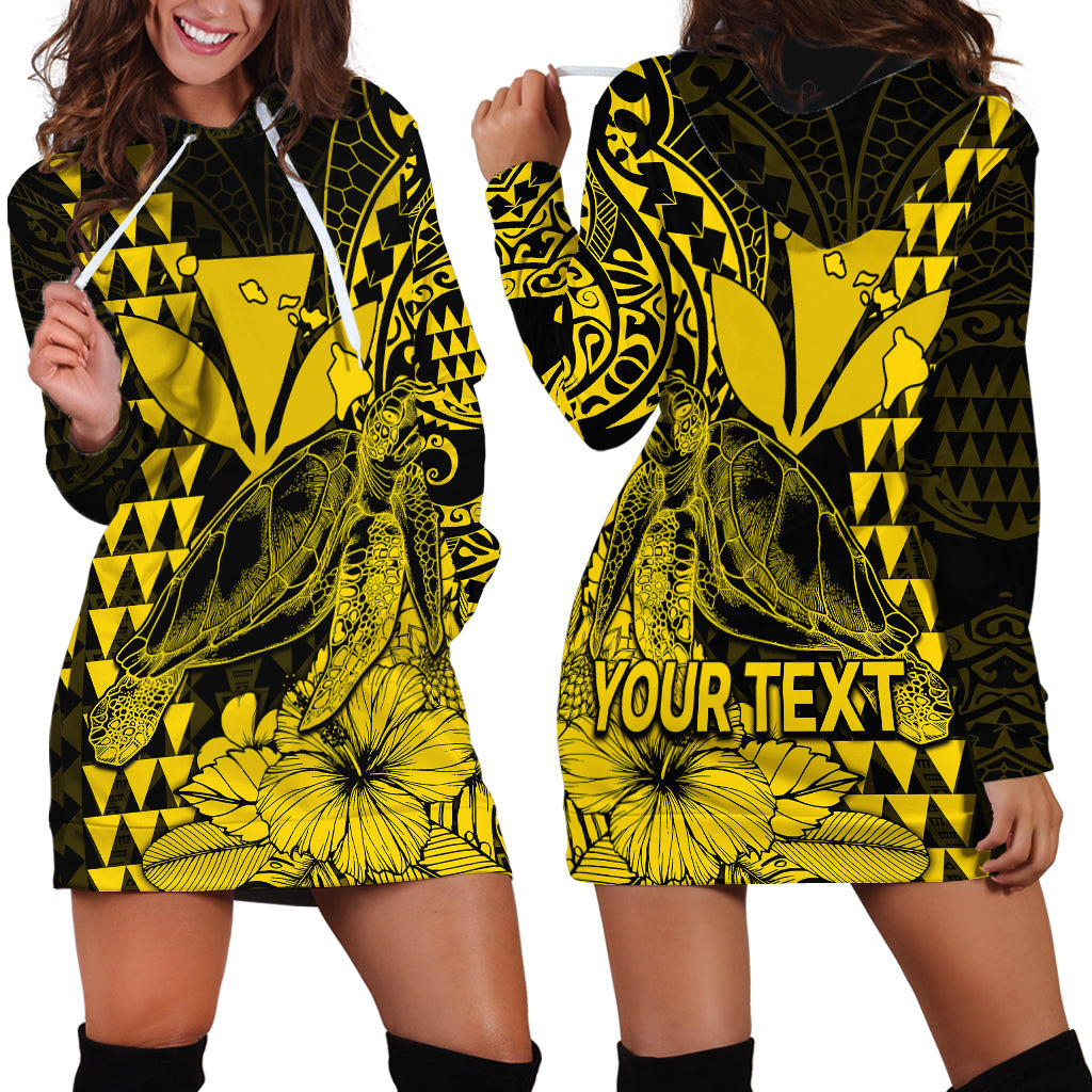 Custom Personalised Kakau Polynesian Tribal Hawaiian Turtle with Kanaka Maoli Yellow Hoodie Dress