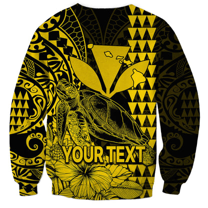 Custom Personalised Kakau Polynesian Tribal Hawaiian Turtle with Kanaka Maoli Yellow Sweatshirt