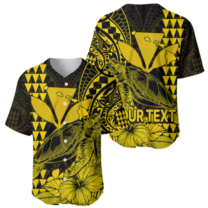 (Custom Personalised) Kakau Polynesian Tribal Hawaiian Turtle with Kanaka Maoli Yellow Baseball Jersey