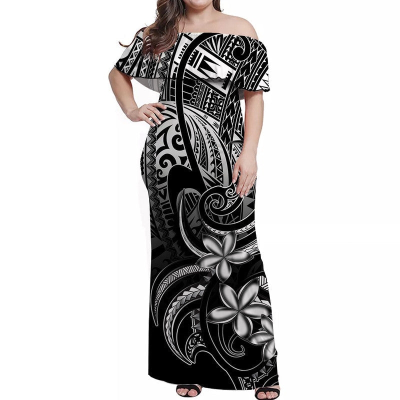 Polynesian Pride Off Shoulder Long Dress Polynesia Tribal Royal Black