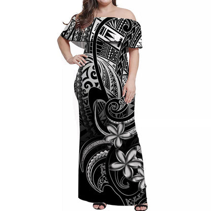 Polynesian Pride Off Shoulder Long Dress Polynesia Tribal Royal Black