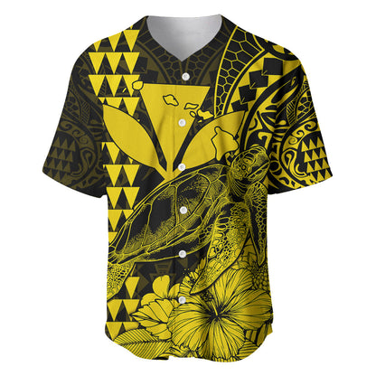(Custom Personalised) Kakau Polynesian Tribal Hawaiian Turtle with Kanaka Maoli Yellow Baseball Jersey