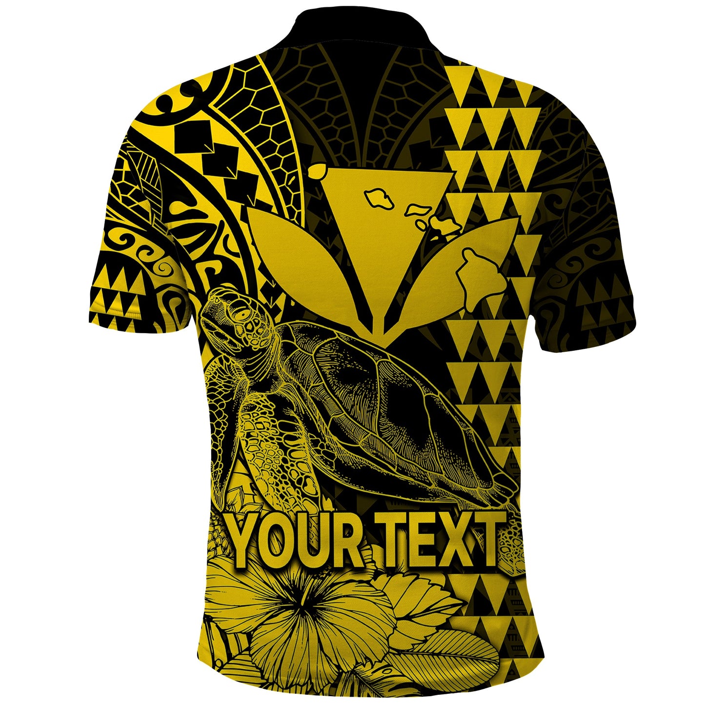Custom Personalised Kakau Polynesian Tribal Hawaiian Turtle with Kanaka Maoli Yellow Polo Shirt