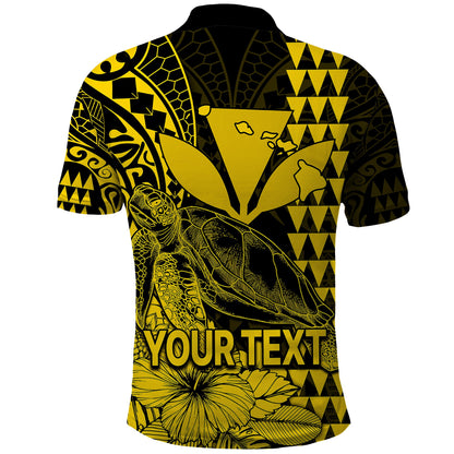 Custom Personalised Kakau Polynesian Tribal Hawaiian Turtle with Kanaka Maoli Yellow Polo Shirt