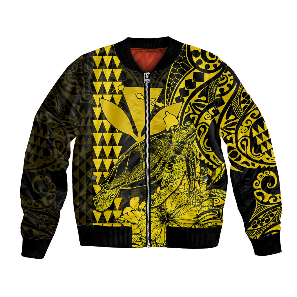 (Custom Personalised) Kakau Polynesian Tribal Hawaiian Turtle with Kanaka Maoli Yellow Bomber Jacket