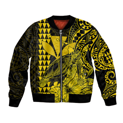 (Custom Personalised) Kakau Polynesian Tribal Hawaiian Turtle with Kanaka Maoli Yellow Bomber Jacket
