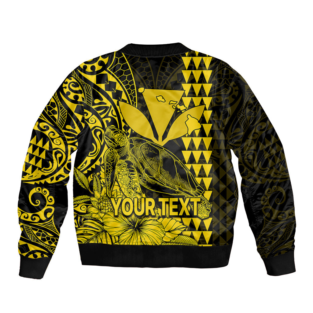 (Custom Personalised) Kakau Polynesian Tribal Hawaiian Turtle with Kanaka Maoli Yellow Bomber Jacket