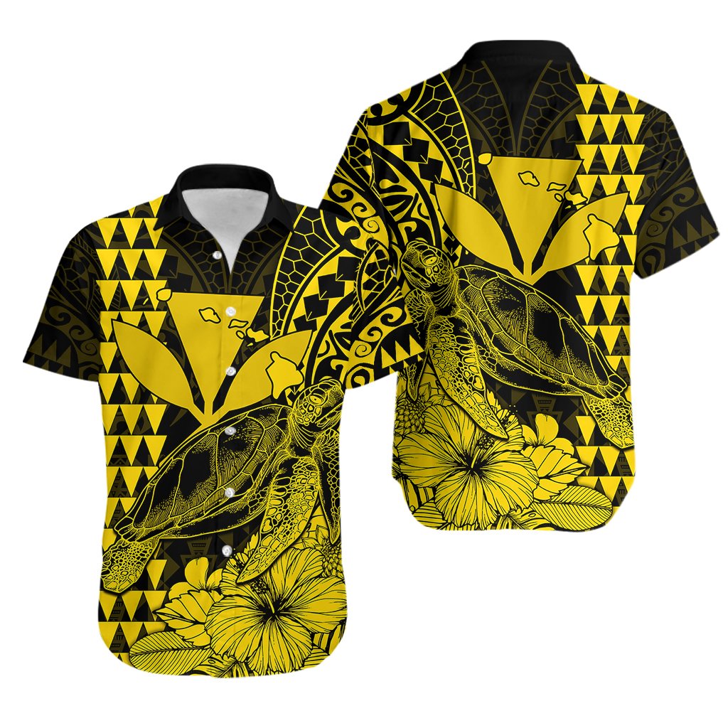 Kakau Polynesian Tribal Hawaiian Turtle with Kanaka Maoli Yellow Hawaiian Shirt
