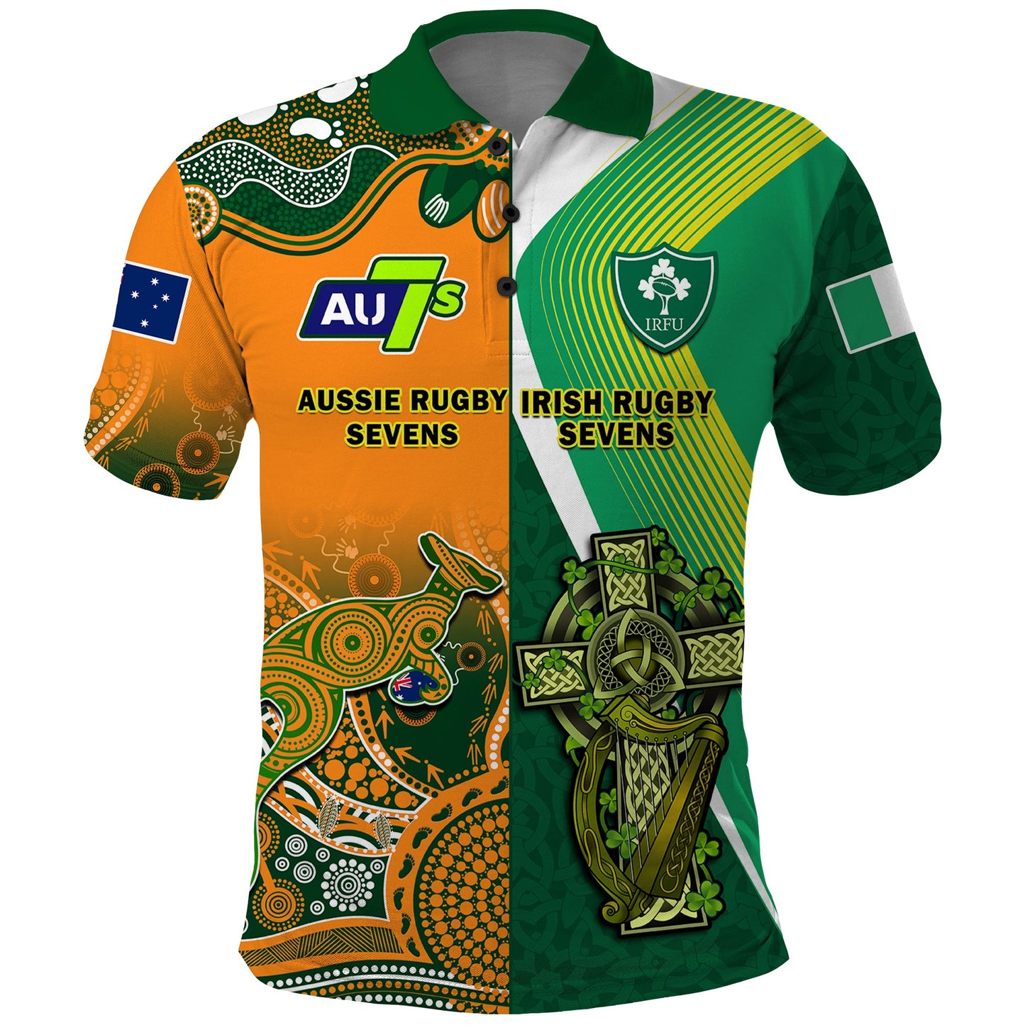 Custom Ireland and Australia Rugby Sevens Irish Sevens Mix Aussie Sevens Polo Shirt