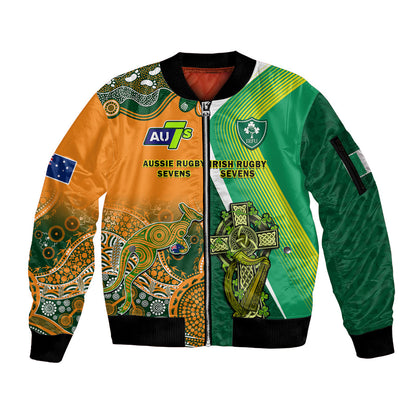 (Custom Personalised) Ireland and Australia Rugby Sevens Irish Sevens Mix Aussie Sevens Sleeve Zip Bomber Jacket