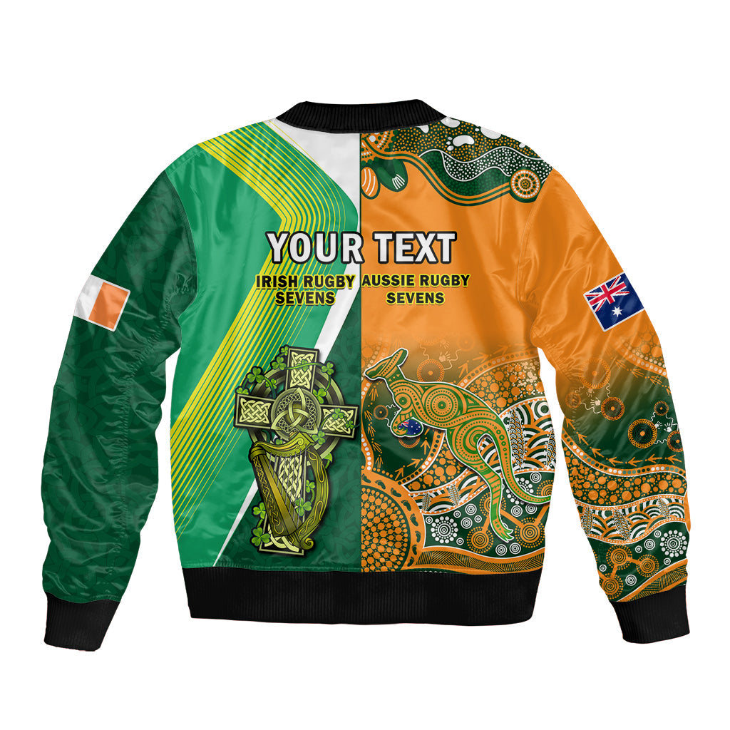 (Custom Personalised) Ireland and Australia Rugby Sevens Irish Sevens Mix Aussie Sevens Sleeve Zip Bomber Jacket