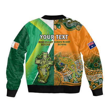 (Custom Personalised) Ireland and Australia Rugby Sevens Irish Sevens Mix Aussie Sevens Sleeve Zip Bomber Jacket