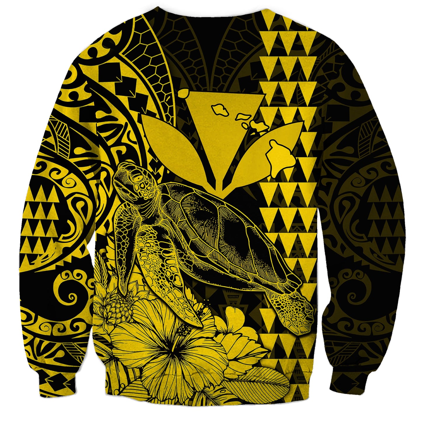 Kakau Polynesian Tribal Hawaiian Turtle with Kanaka Maoli Yellow Sweatshirt