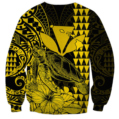 Kakau Polynesian Tribal Hawaiian Turtle with Kanaka Maoli Yellow Sweatshirt