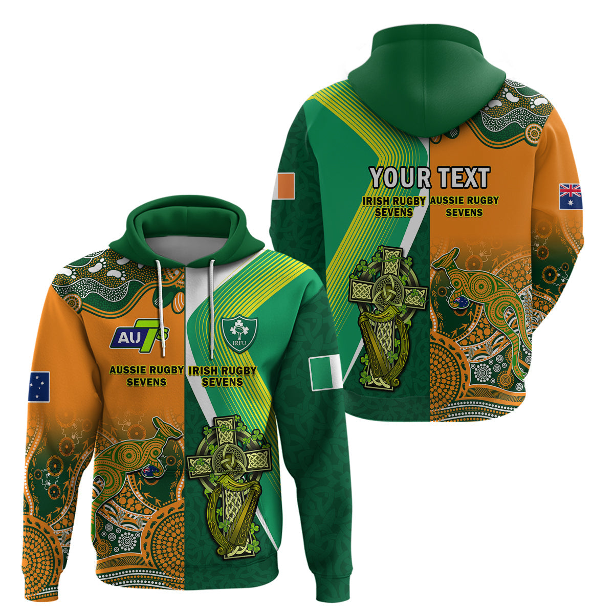 Custom Ireland and Australia Rugby Sevens Irish Sevens Mix Aussie Sevens Hoodie