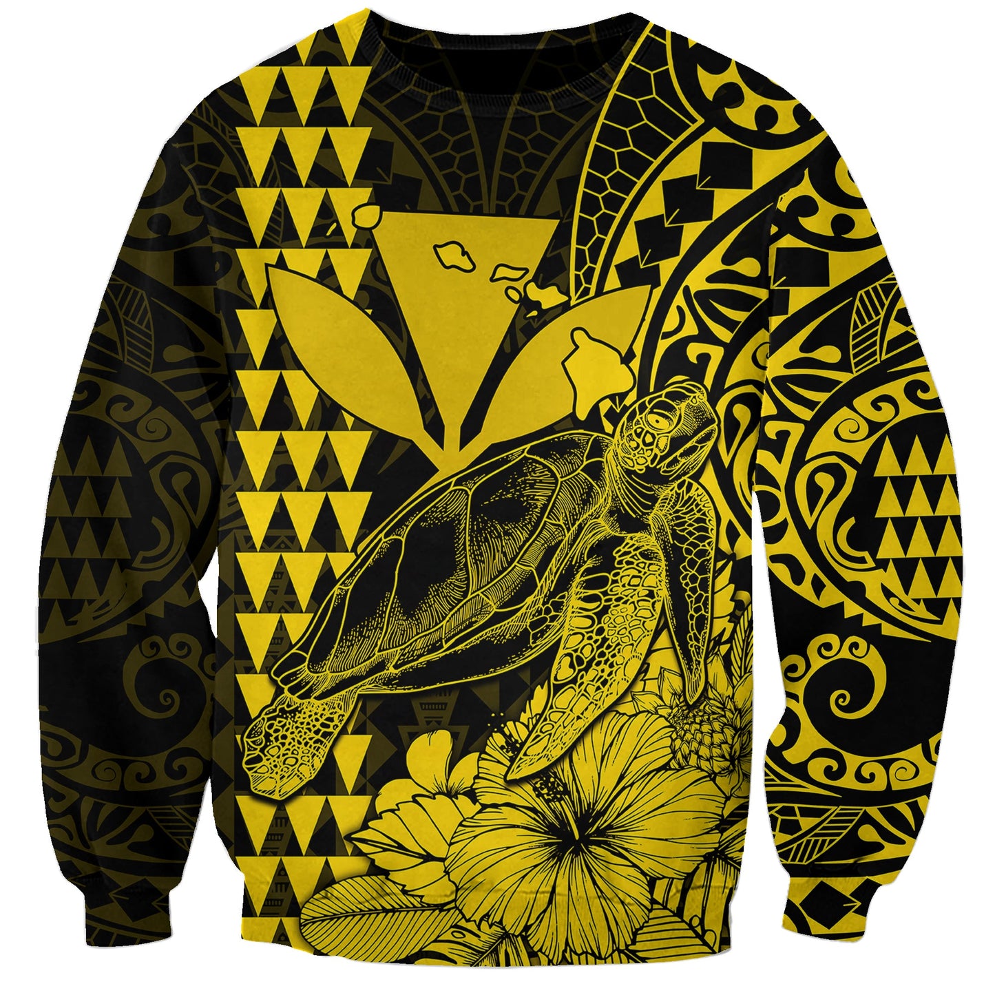 Kakau Polynesian Tribal Hawaiian Turtle with Kanaka Maoli Yellow Sweatshirt