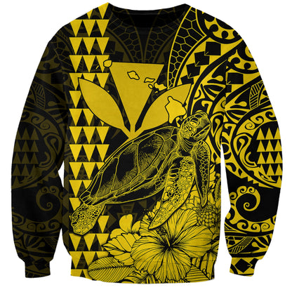 Kakau Polynesian Tribal Hawaiian Turtle with Kanaka Maoli Yellow Sweatshirt