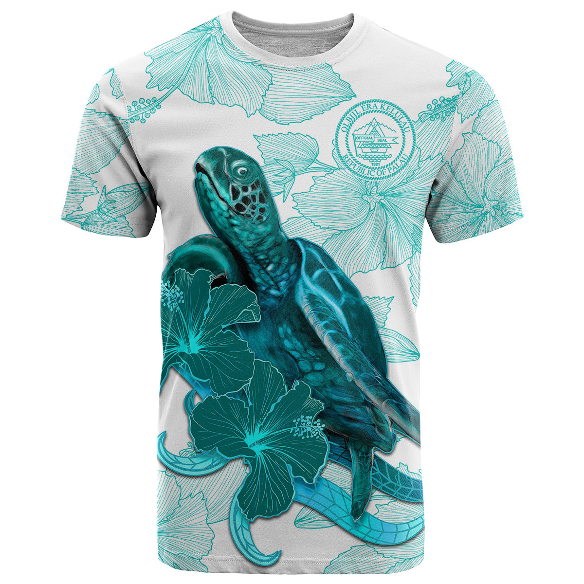 Palau Coat Of Arms With Polynesian Turtle Hibiscus T Shirt