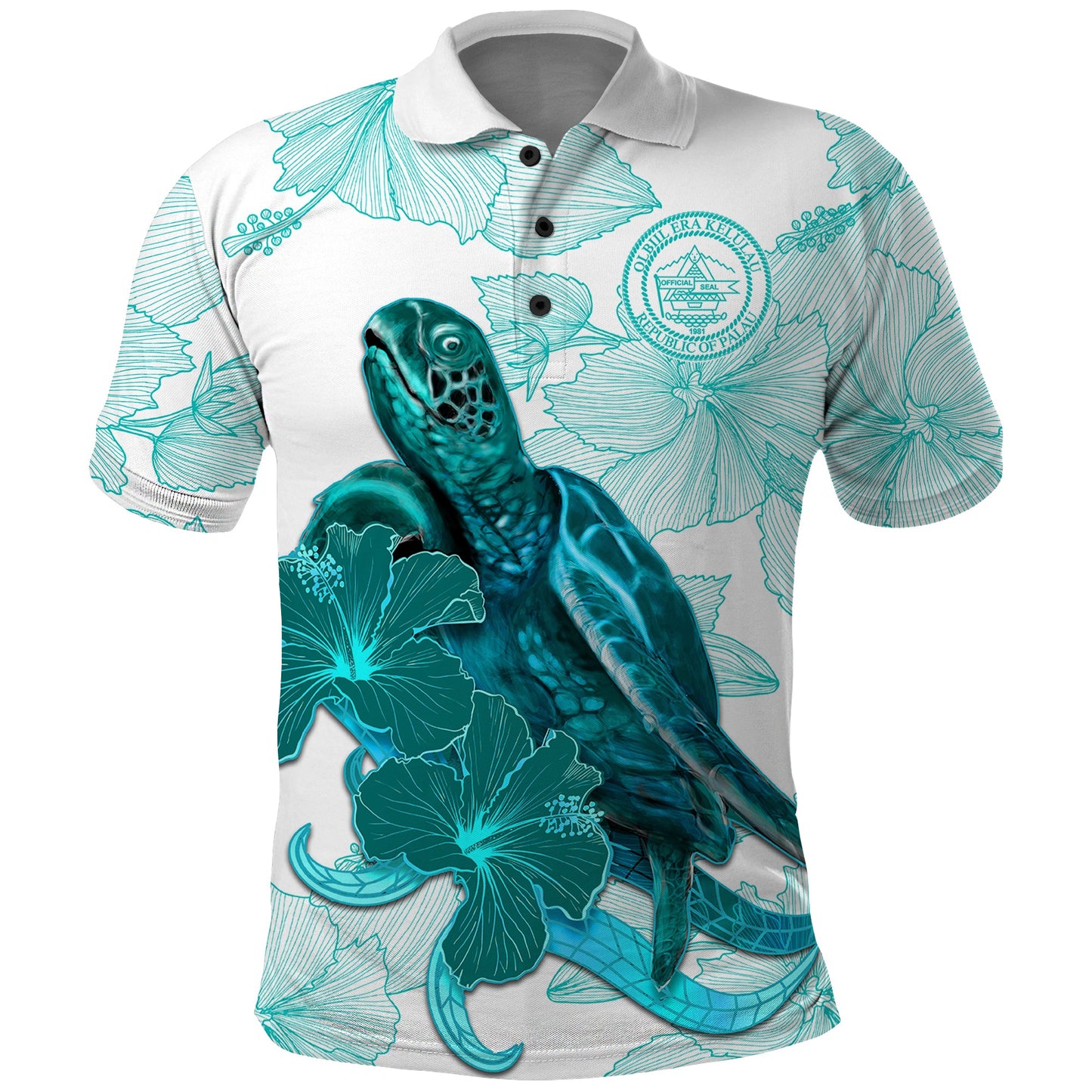 Palau Coat Of Arms With Polynesian Turtle Hibiscus Polo Shirt
