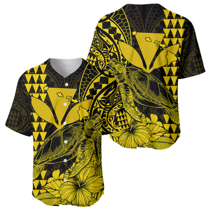 Kakau Polynesian Tribal Hawaiian Turtle with Kanaka Maoli Yellow Baseball Jersey