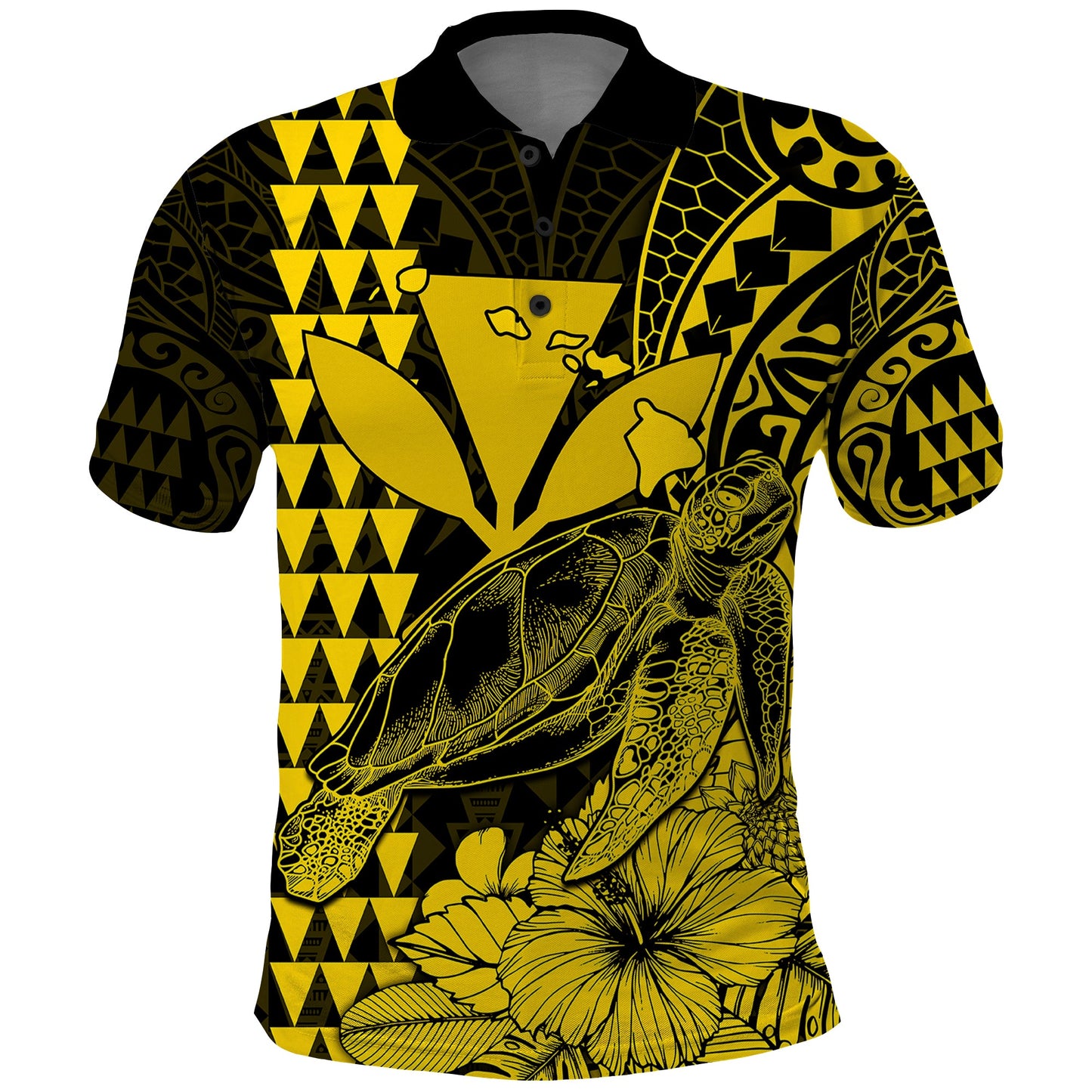 Kakau Polynesian Tribal Hawaiian Turtle with Kanaka Maoli Yellow Polo Shirt