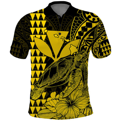 Kakau Polynesian Tribal Hawaiian Turtle with Kanaka Maoli Yellow Polo Shirt