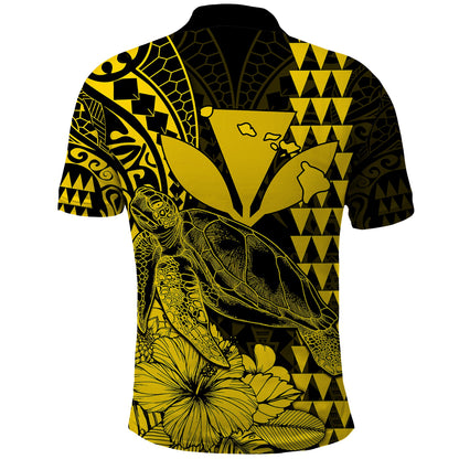 Kakau Polynesian Tribal Hawaiian Turtle with Kanaka Maoli Yellow Polo Shirt