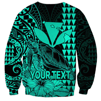 Custom Personalised Kakau Polynesian Tribal Hawaiian Turtle with Kanaka Maoli Turquoise Sweatshirt