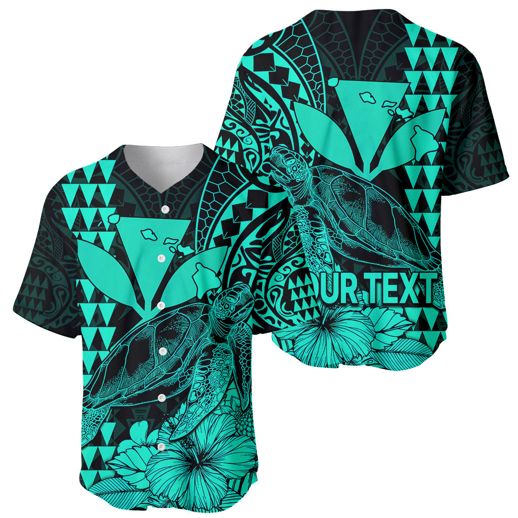 (Custom Personalised) Kakau Polynesian Tribal Hawaiian Turtle with Kanaka Maoli Turquoise Baseball Jersey