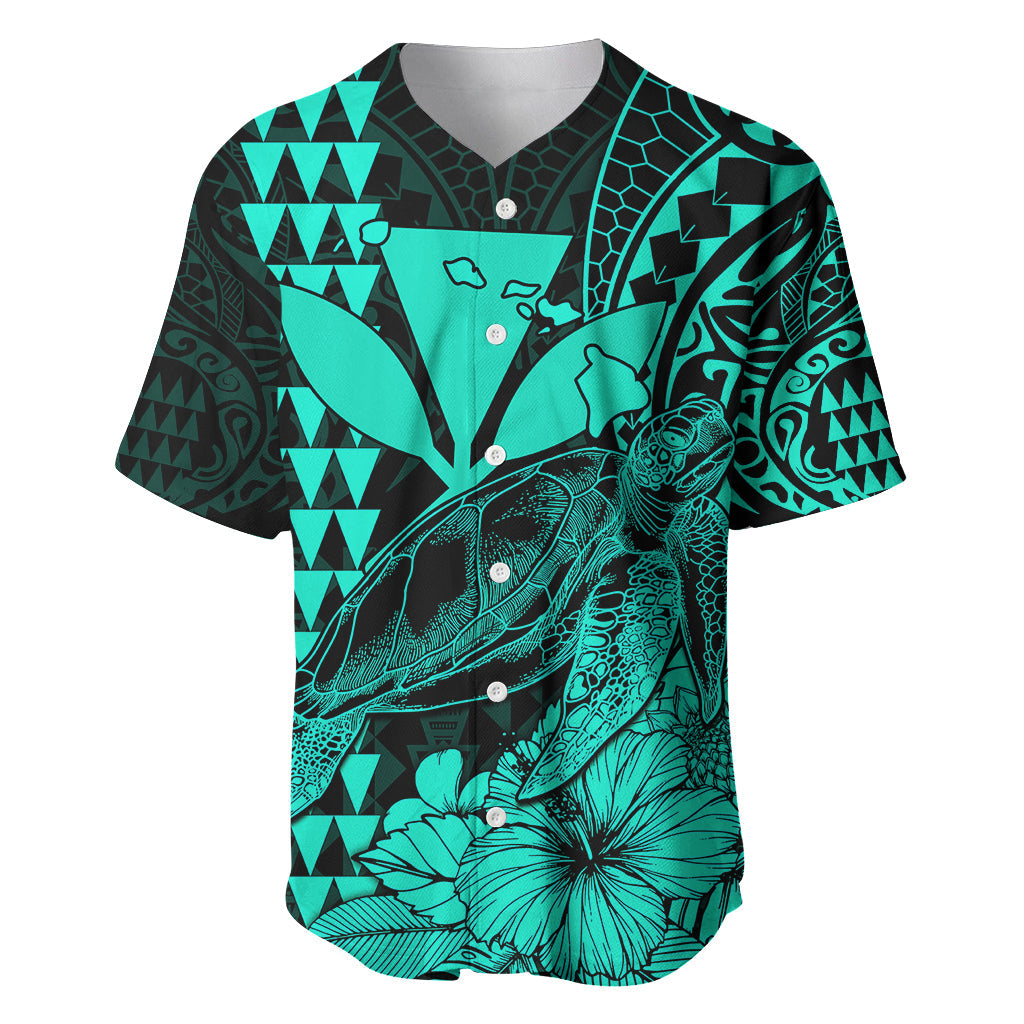 (Custom Personalised) Kakau Polynesian Tribal Hawaiian Turtle with Kanaka Maoli Turquoise Baseball Jersey