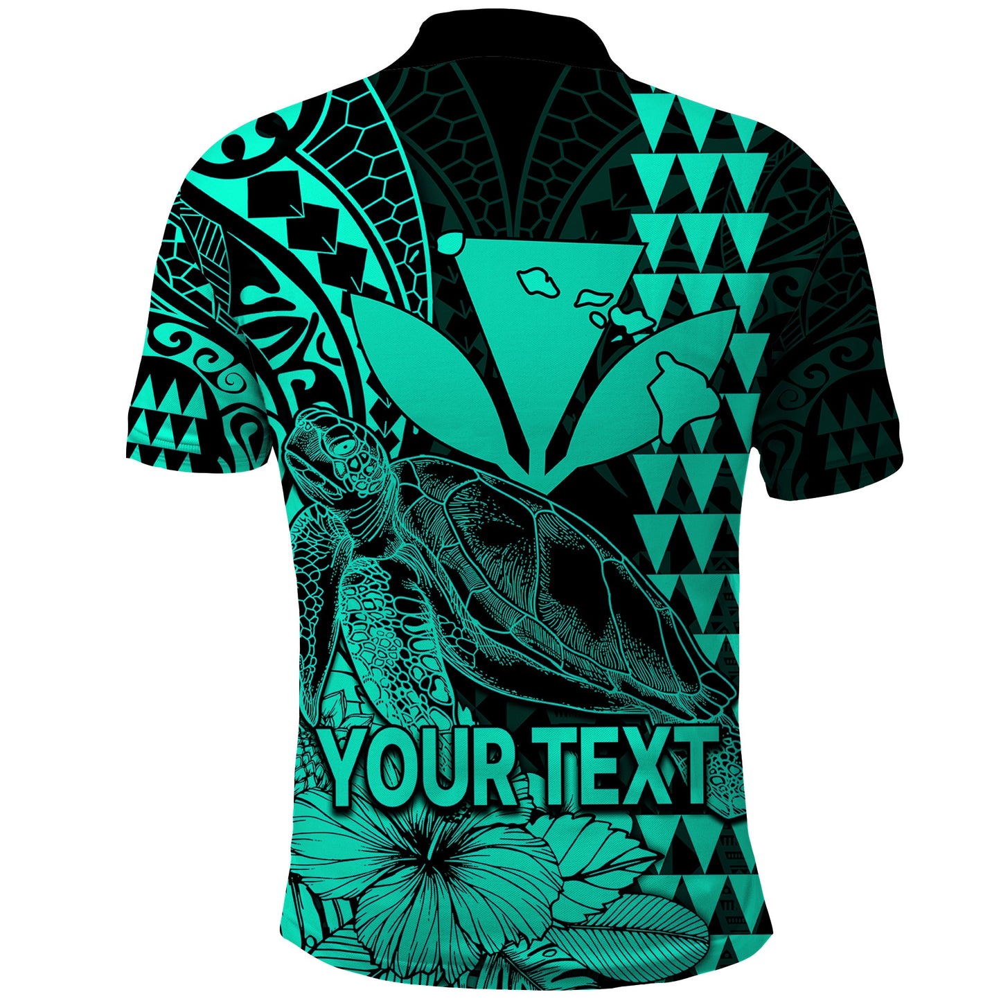 Custom Personalised Kakau Polynesian Tribal Hawaiian Turtle with Kanaka Maoli Turquoise Polo Shirt