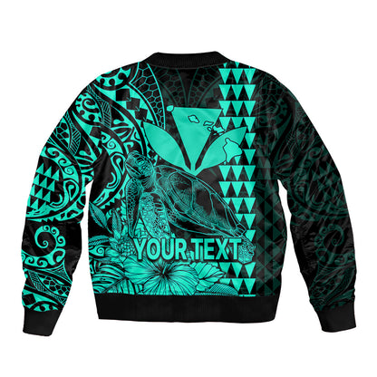 (Custom Personalised) Kakau Polynesian Tribal Hawaiian Turtle with Kanaka Maoli Turquoise Bomber Jacket