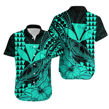Kakau Polynesian Tribal Hawaiian Turtle with Kanaka Maoli Turquoise Hawaiian Shirt