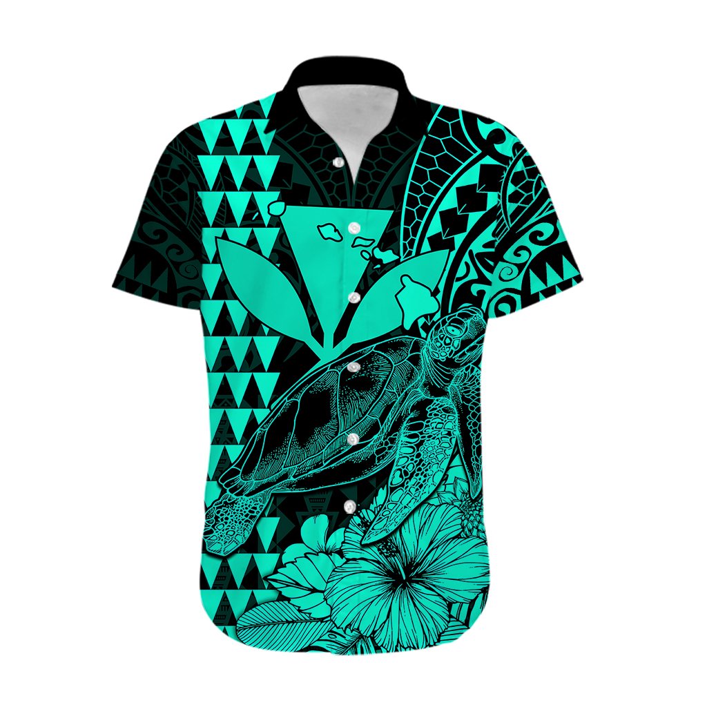 Kakau Polynesian Tribal Hawaiian Turtle with Kanaka Maoli Turquoise Hawaiian Shirt